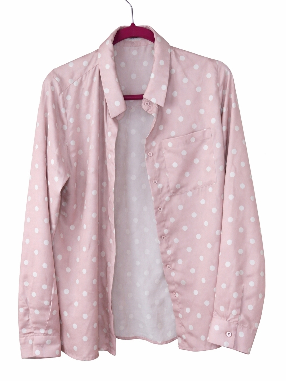 Fashion Nova Pink Polka Dot Button-Up Shirt